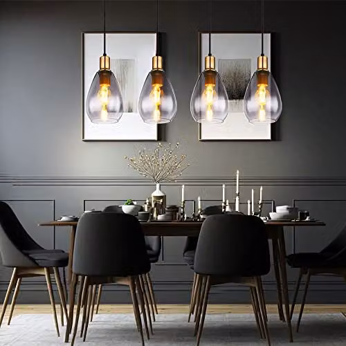 Globo Lighting Smoky Grey Glass Pendant Light with Black and Brass Metal Finish, 4 x E27 Sockets, H x W x D: 120 x 90 x 15 cm – 5