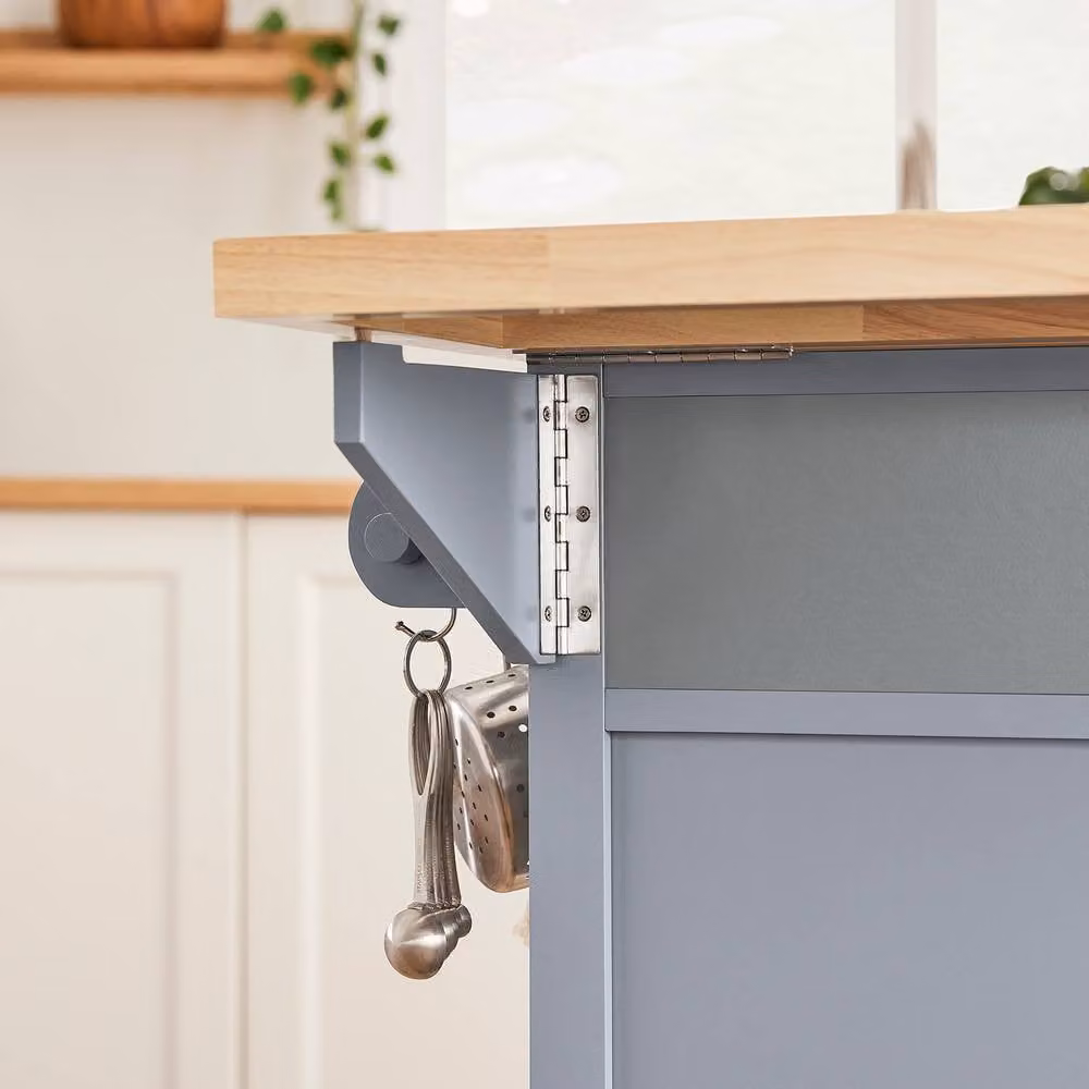 SoBuy Mobile Drop-Leaf Kitchen Island Breakfast Bar in Grey with 2 Drawers and Internal Shelves – 2