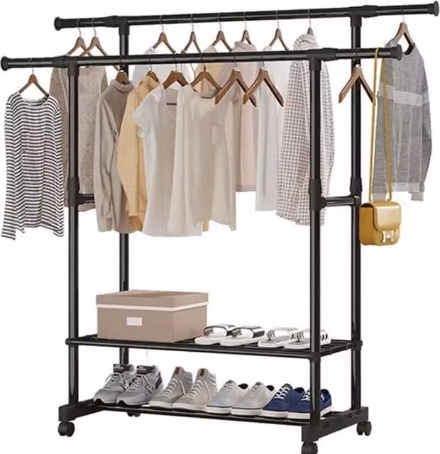 SPETLEK Adjustable Mobile Clothes Garment Hanging Rail in Matt Black, Large – 1
