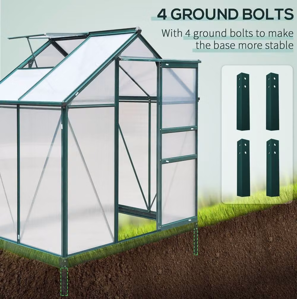 STILVORA Walk-In Greenhouse with Sliding Door, Window and Rain Gutter, Green, W/D/H: 182.88 x 121.92 x 201 cm – 6