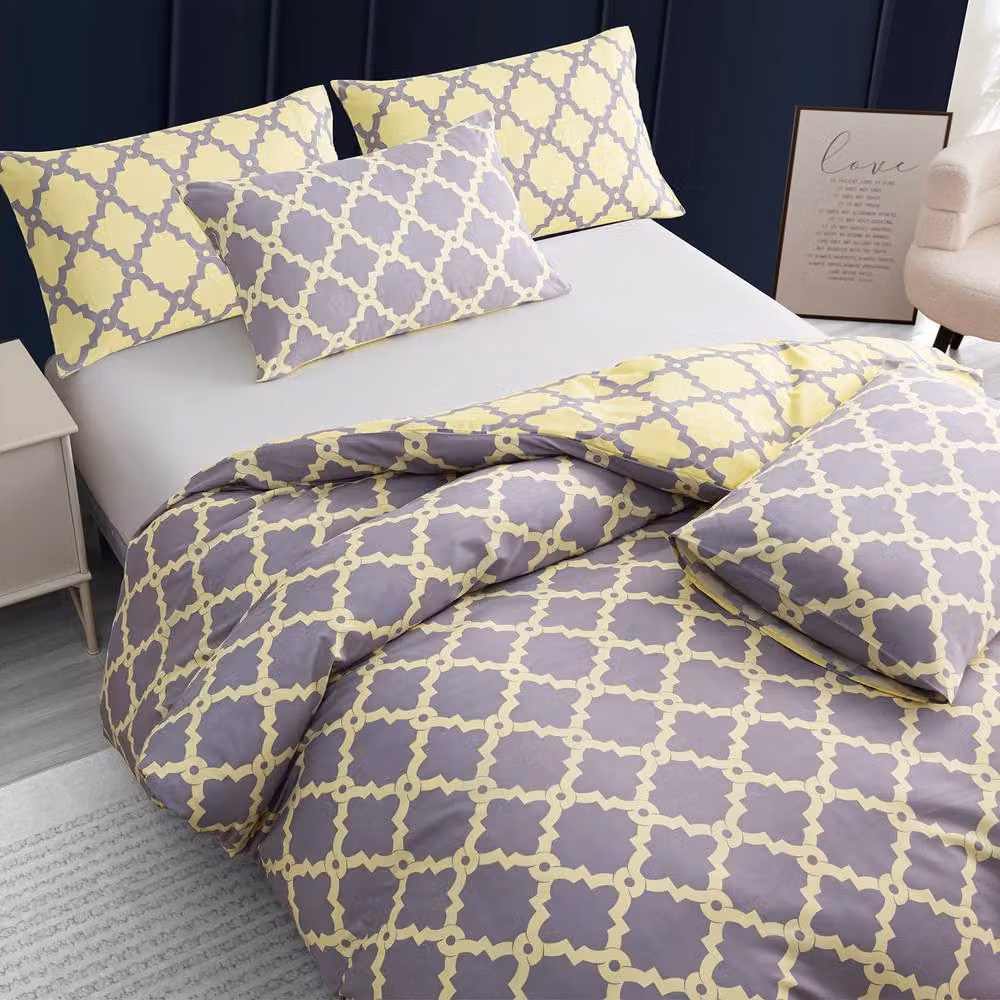 Pamposh Reversible Moroccan Graphic Microfibre Duvet Cover Set in Yellow and Grey, Super King, 200 x 200 cm – 4