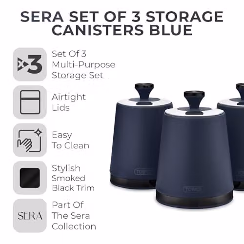 Tower Sera Set of 3 Airtight Stainless Steel Canisters in Blue and Black – 2