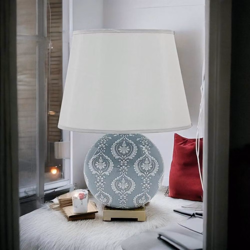 Minster White Ceramic Tabletop Lamp with Fabric Shade, W: 28 cm, H: 42 cm – 2