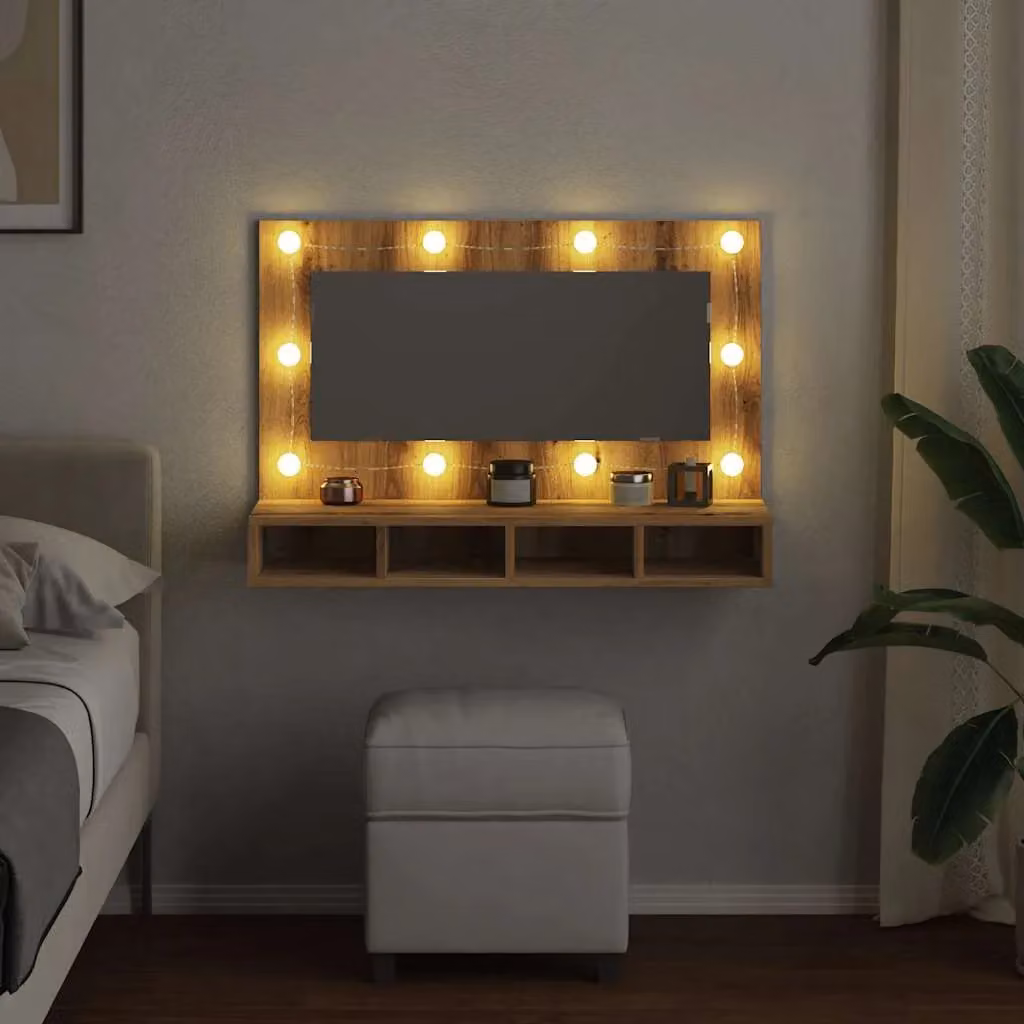 Berkfield Home LED Mirror Cabinet in Artisan Oak Brown, W/D/H: 90 x 31.5 x 62 cm – 3
