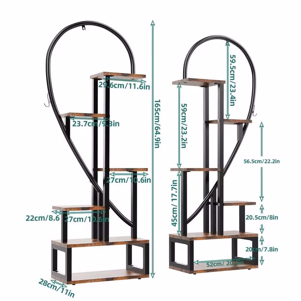 EONLION 6 Tier Metal Plant Stand in Brown, Height: 165 cm, Width: 100 cm – 2