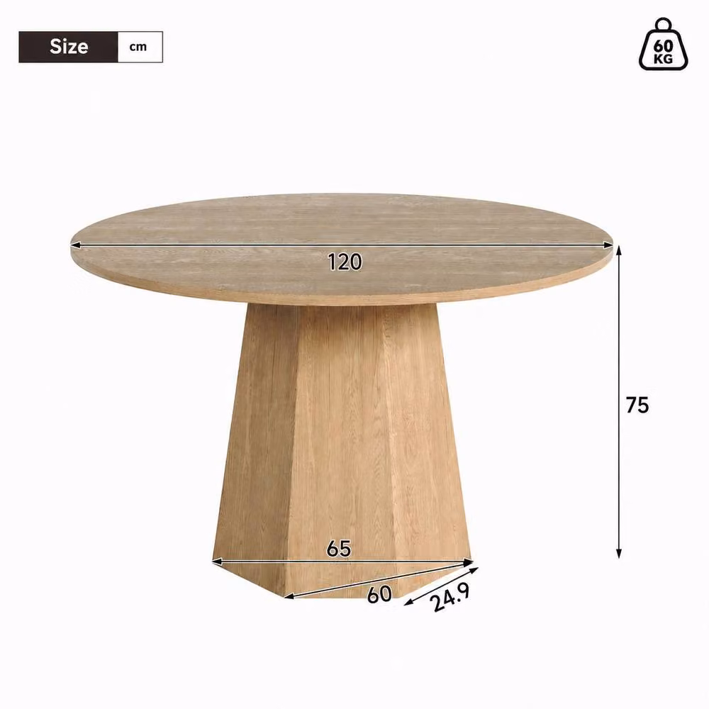 Merax Mid-Century Modern Round Pedestal Dining Table in Brown, W: 120 cm, H: 75 cm – 2
