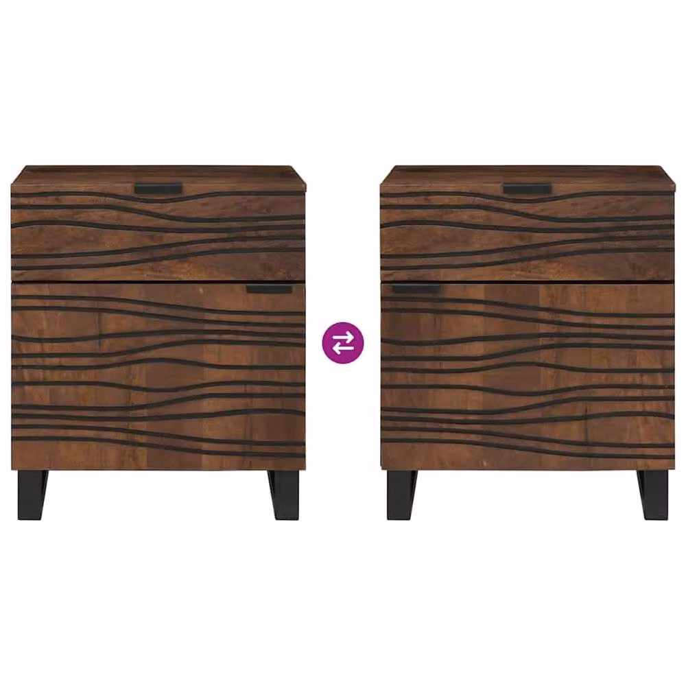 Berkfield Home Modern Bedside Cabinet in Brown Solid Walnut, W/D/H: 50 x 33 x 60 cm – 6
