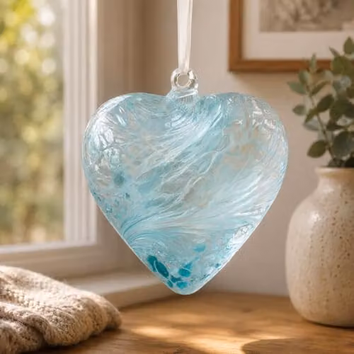 Sienna Glass Blue Hanging Glass Heart Ornament, 12 cm – 2