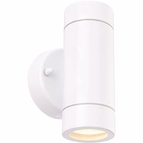 Loops Up & Down Twin Outdoor Wall Light in White Stainless Steel and Transparent Glass, IP44 Rated, Dimmable, GU10 LED