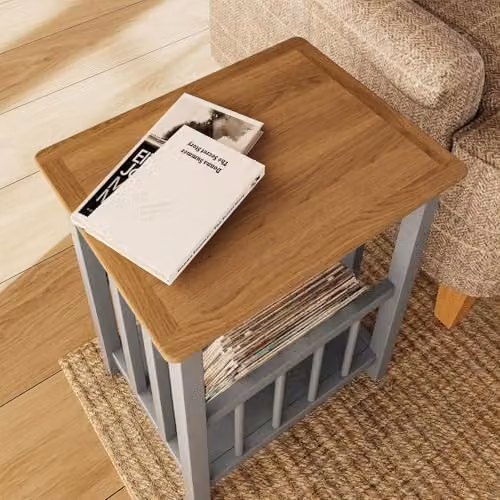 FWStyle Grey Oak Magazine Rack with Rotating Top, W: 55 cm, D: 45 cm, H: 35 cm – 3