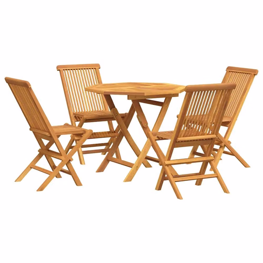 Berkfield Home Beautiful 5 Piece Garden Dining Set in Brown Solid Teak Wood – 2