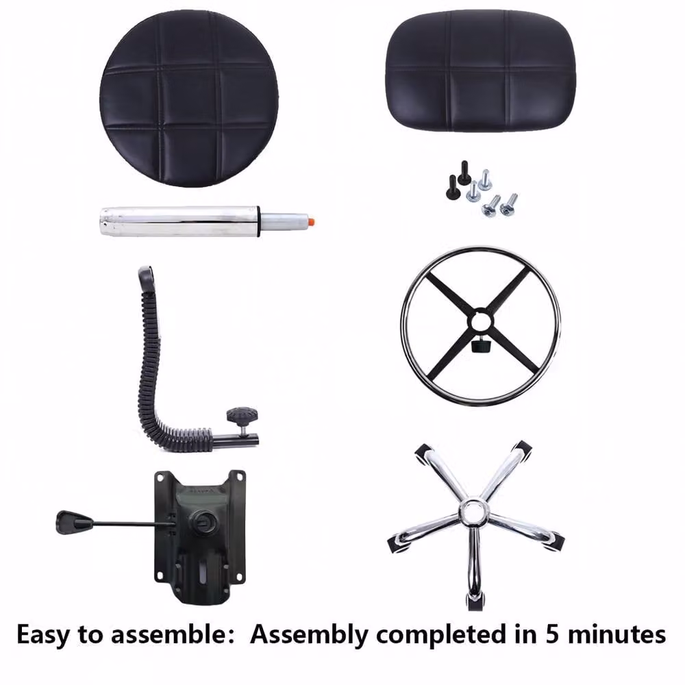 KKTONER Adjustable Height Swivel Rolling Stool in Black PU Leather – 2