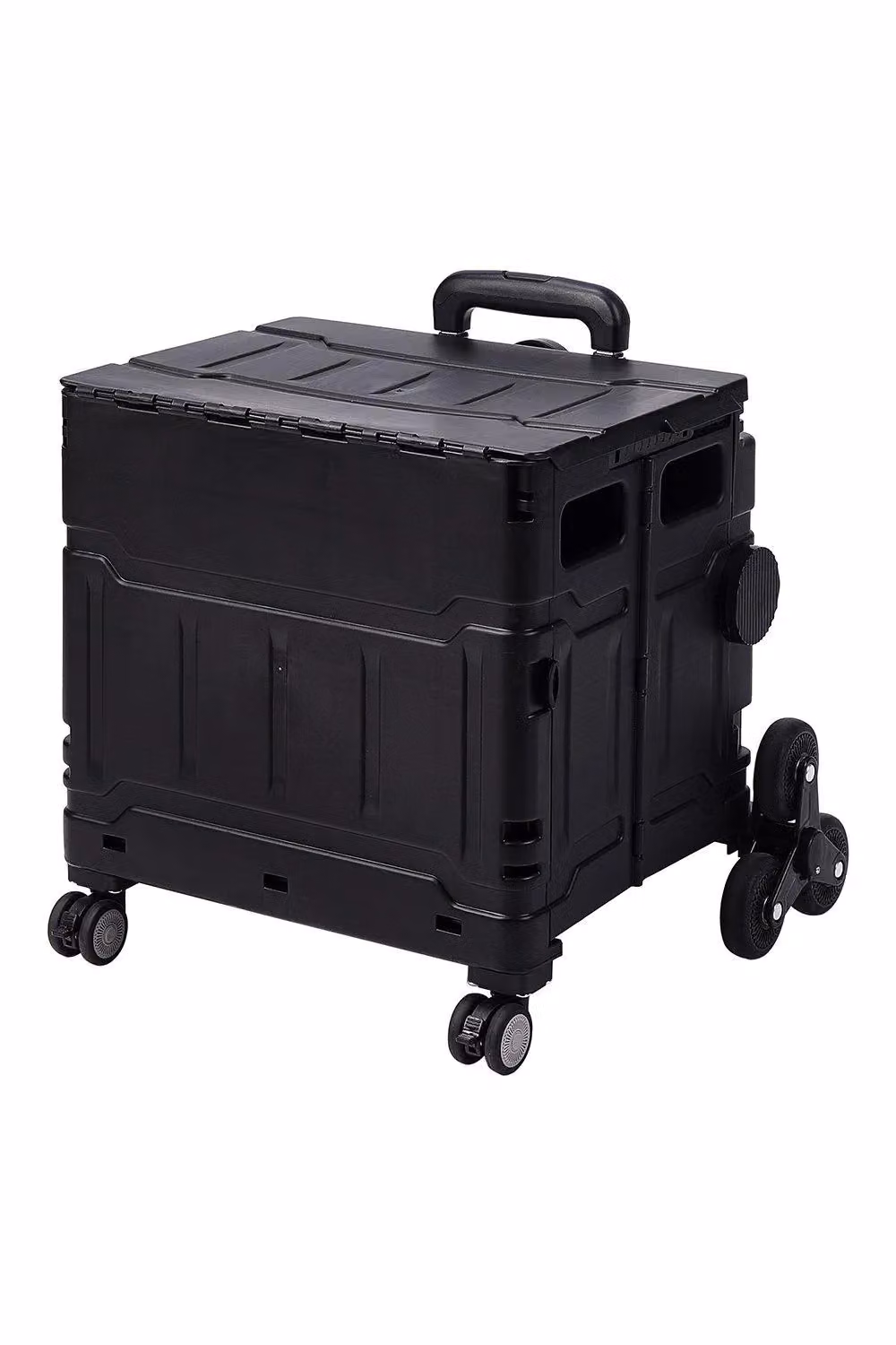 H&O Direct 75L Folding Plastic Stairs Climbing Shopping Trolley Cart in Black – 4