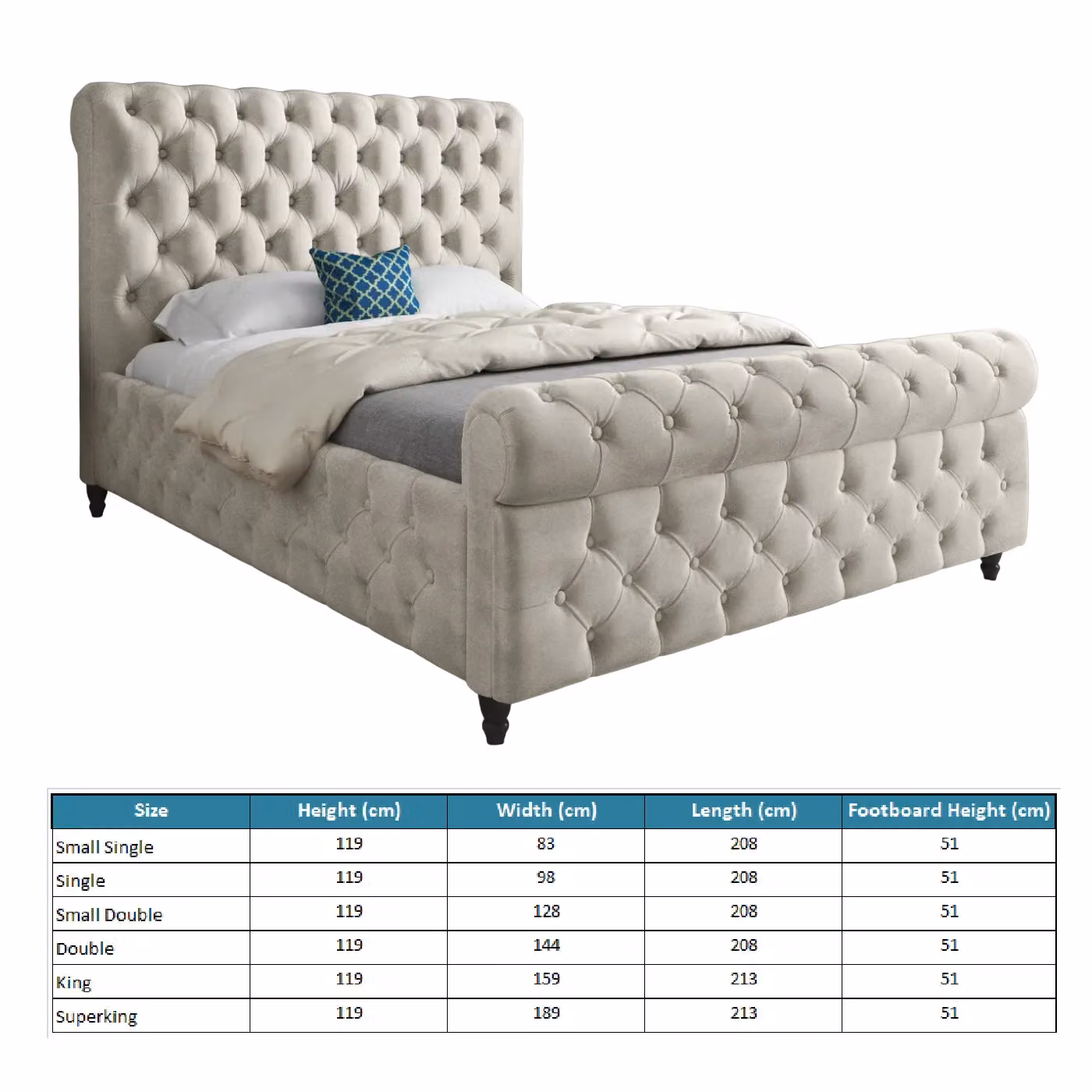 KDMD Nestling Sleigh Upholstered Soft Velvet Designer Bed Frame in Cream, Size: Single (90 x 200 cm) – 5