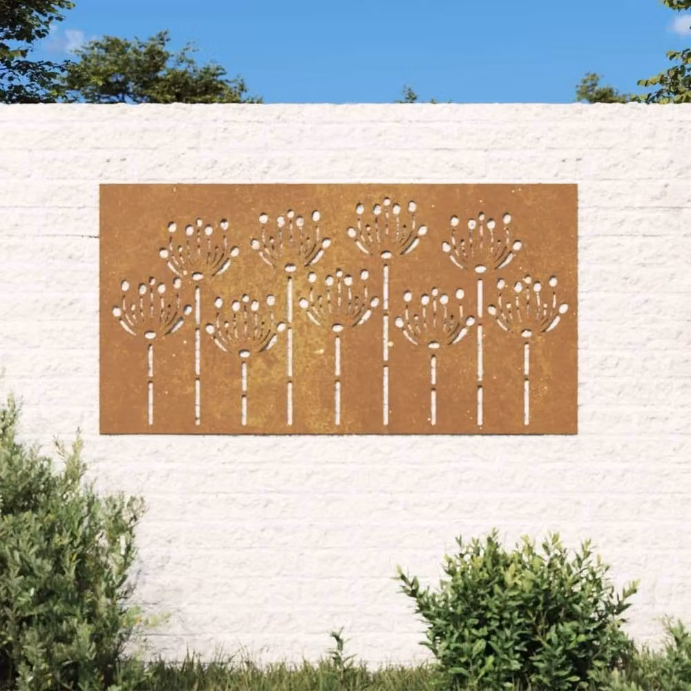 Berkfield Home Brown Corten Steel Floral Wall Decoration, W: 105 cm, H: 55 cm – 2