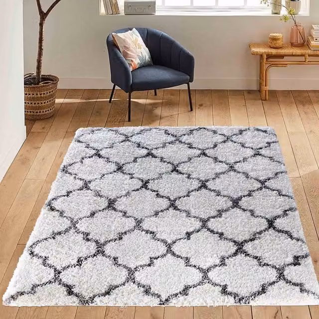 Desire Rugs Moroccan Berber Boho Shaggy Rug in Beige and White, W: 160 cm, L: 230 cm