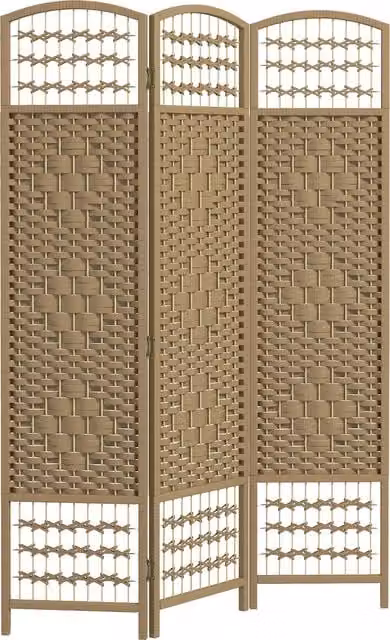 HOMCOM 3 Panel Folding Room Divider Privacy Screen in Brown Natural Wood W/H: 120 x 170 cm – 1