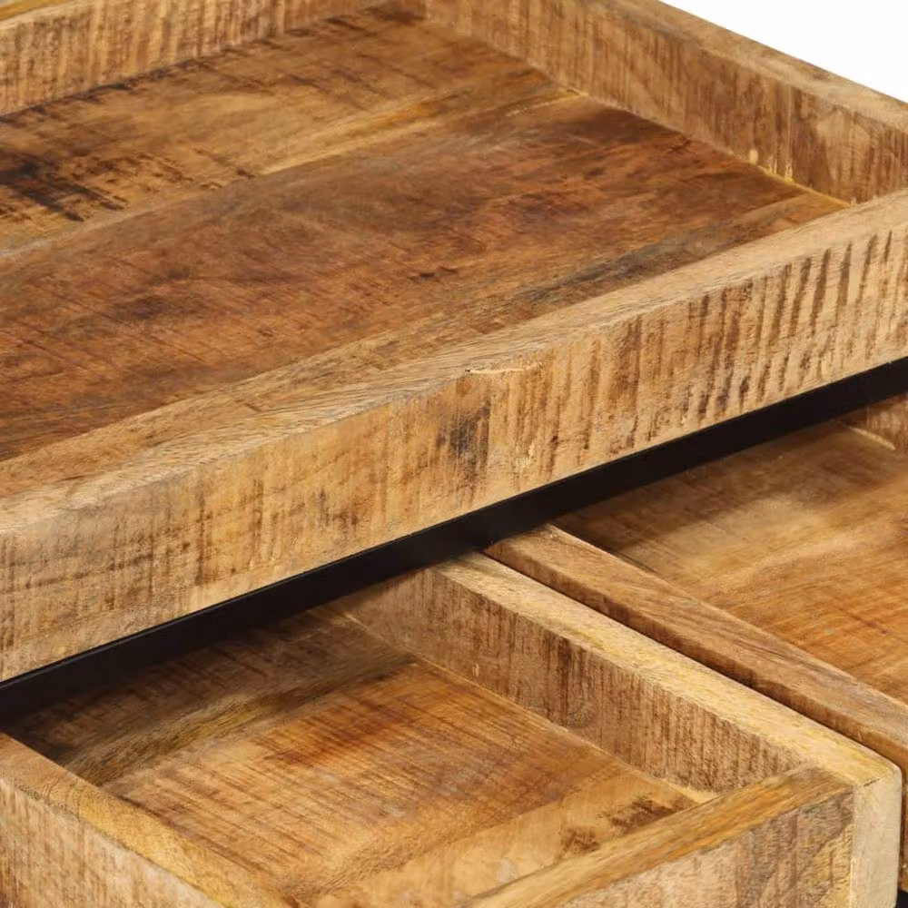 Berkfield Home 3-Piece Nesting Coffee Table Set in Brown Solid Mango Wood and Iron – 5