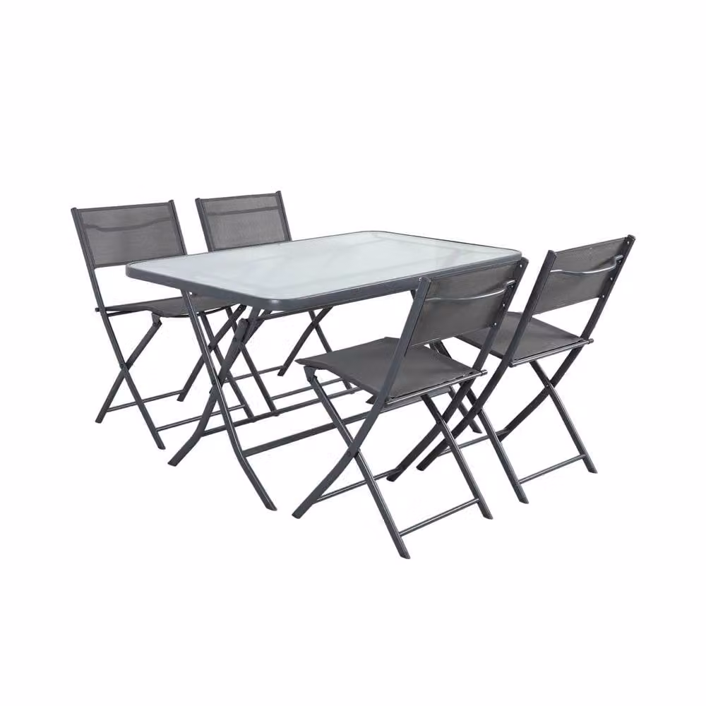 Sweek Folding Steel Garden Table and 4 Chairs Set in Dark Grey – 2