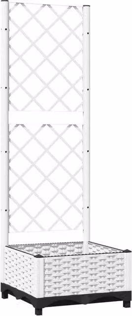 Berkfield Home Garden Planter with Trellis in White, W/D/H: 40 x 40 x 121.5 cm
