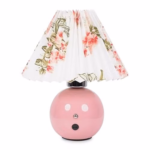 ValueLights Pink Floral Ceramic Rechargeable LED Portable Table Lamp with Touch Dimmer