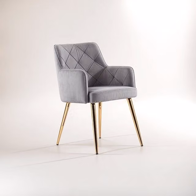 Interiors by Premier Tamzin Mink Brown Velvet Quilted Dining Chair with Gold Metal Legs