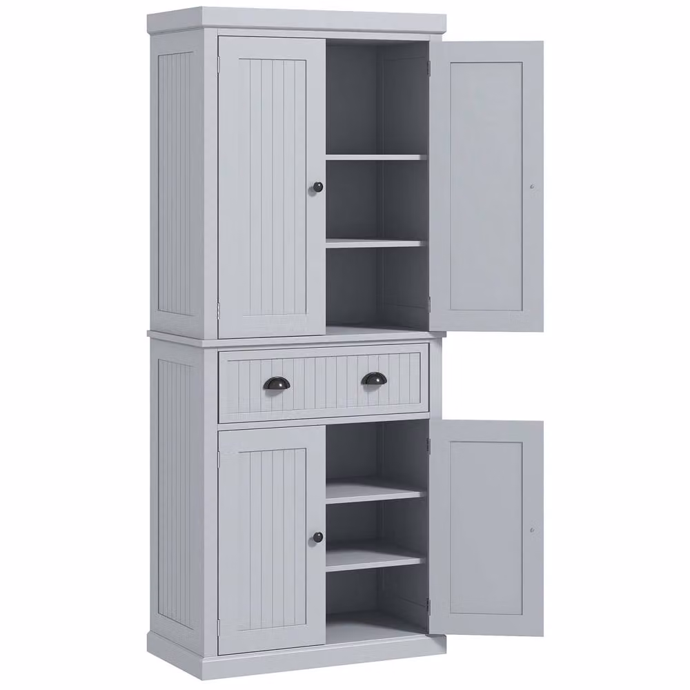 Wyld Haus Mid Century Grey Freestanding Panelled Pantry Cabinet, H 183 cm x W 76.2 cm x D 40.2 cm – 2