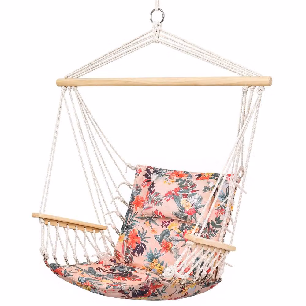 OUTSUNNY Hammock Hanging Rope Chair Swing with Weatherproof Cushion and Armrests in Grey – 2