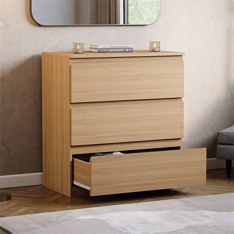 NESTLUNE Pine 3 Drawer Chest of Drawers Storage Cabinet in Natural Sand and Brown, W: 100 cm, D: 15 cm, H: 15 cm