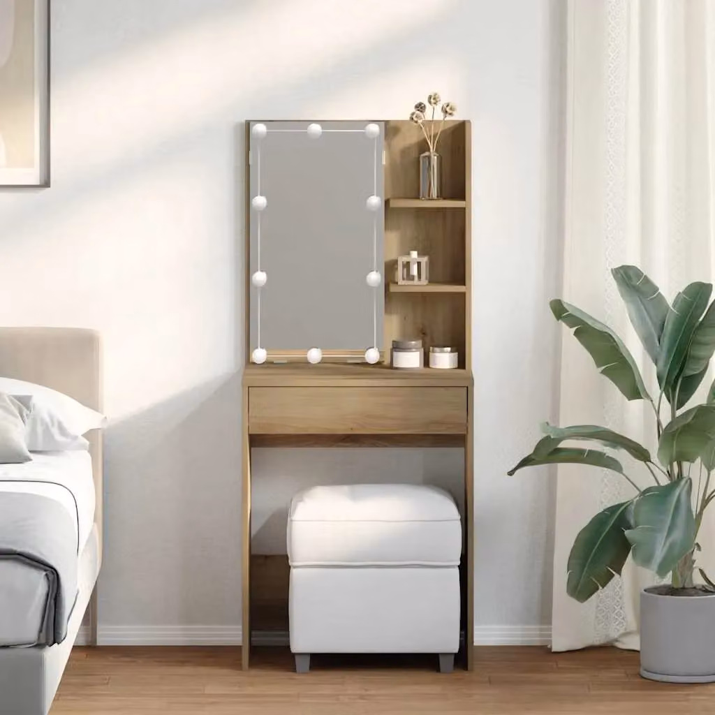 Berkfield Home Modern Dressing Table with Hollywood LED in Artisan Oak, W: 60 cm, D: 40 cm, H: 140 cm – 3