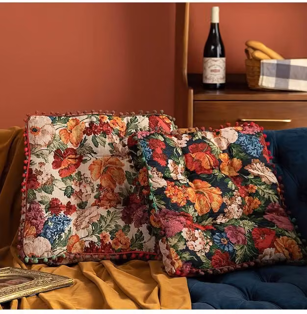 Living and Home Bohemian Floral Tassel-Trimmed Square Throw Cushion in Multicolour – 1