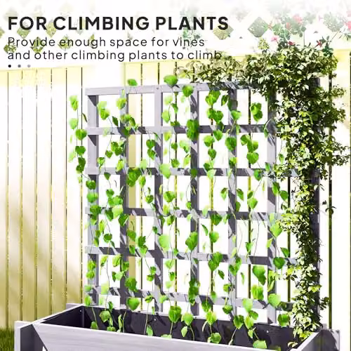 Outsunny 3 Tier Wooden Raised Garden Bed with Trellis for Climbing Plants, Grey – 3