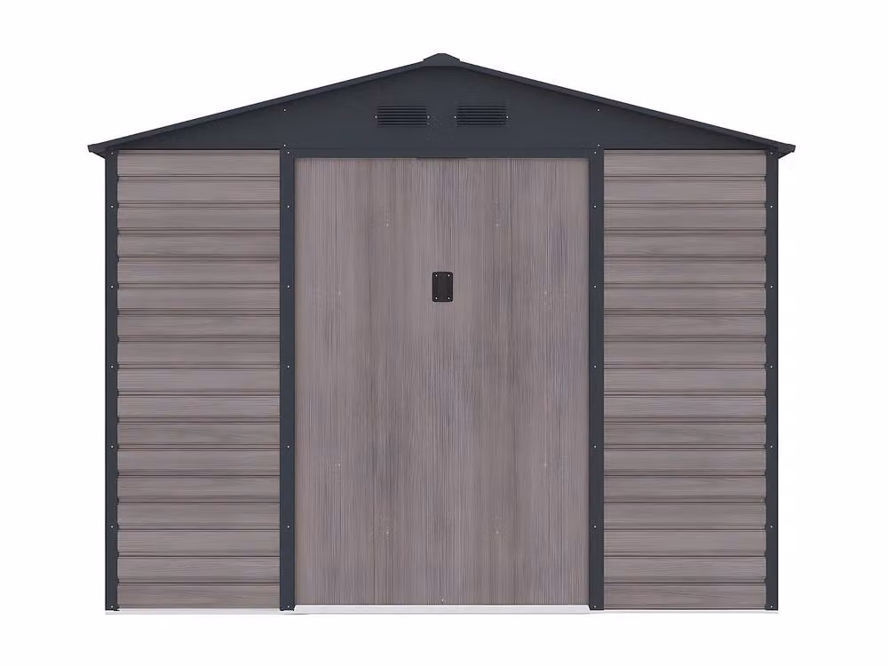 Vente-unique Grey Wood Effect Galvanised Steel Garden Shed with Double Doors and Window, 8.94 m² – 2