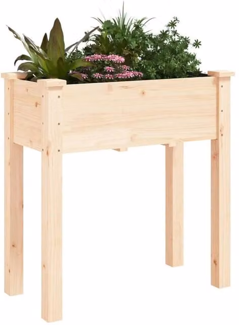 Berkfield Home Solid Wood Fir Planter with Liner, Brown, W/D/H: 71 x 37 x 76 cm