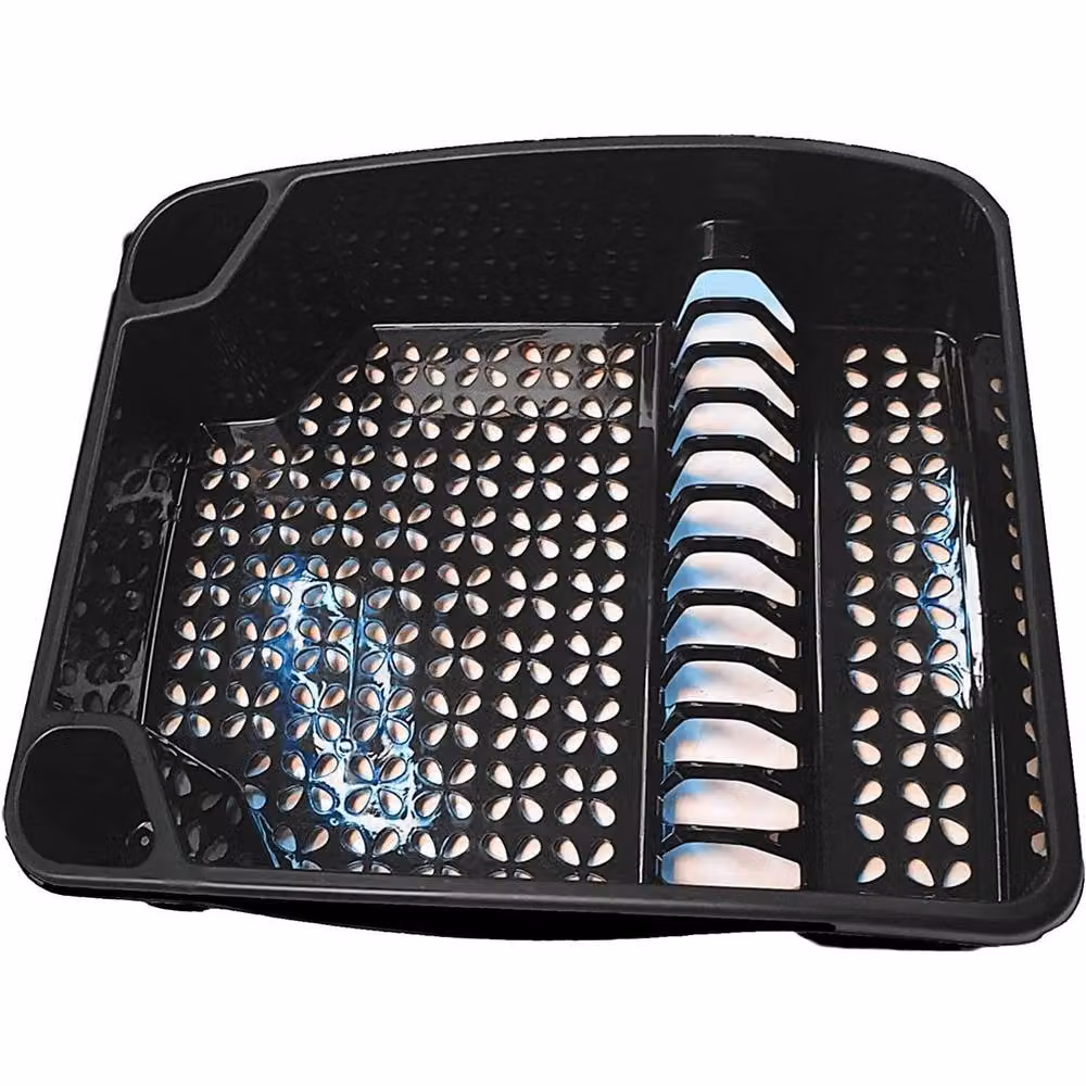 FLAVORA Black Plastic Dish Drainer with Cutlery and Cup Holder – 3