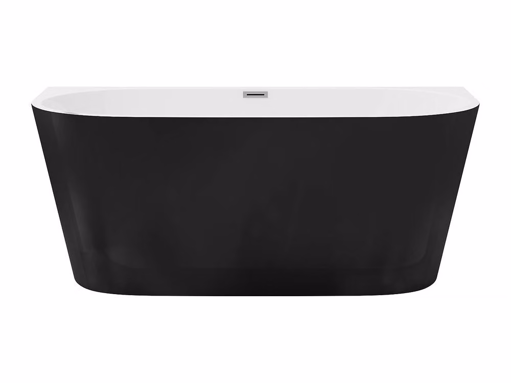 Vente-unique Glossy Black Asymmetric Semi-Island Acrylic Bathtub, W/D/H: 130 x 75 x 58 cm – 2
