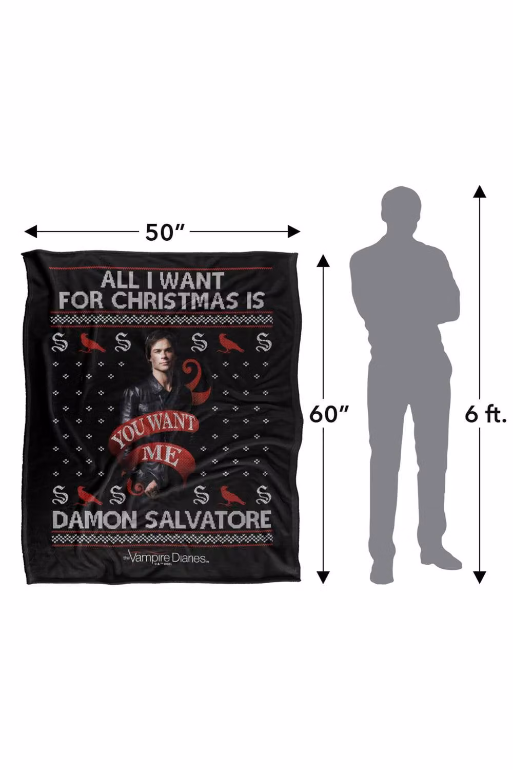 LOGOVISION The Vampire Diaries All I Want For Christmas Is Damon Salvatore Super Soft Silky Touch Fleece Throw Blanket, Multicolour, W: 152 cm, D: 127 cm – 8