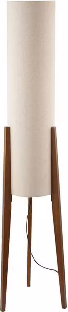 Happy Homewares Designer Floor Lamp with Beige Fabric Shade and Brown Wooden Tripod Legs, H 130 cm x W 30 cm x D 30 cm