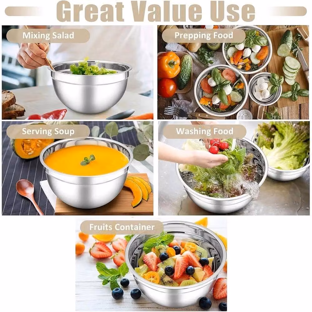 NESTLUNE 5-Piece Stainless Steel Round Nesting Mixing Bowl Set in Silver – 3