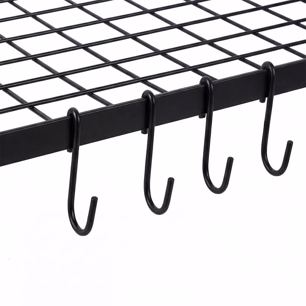 Toque Wall Mounted 2 Tier Metal Pot Pan Rack with 10 Hooks in Matt Black – 4