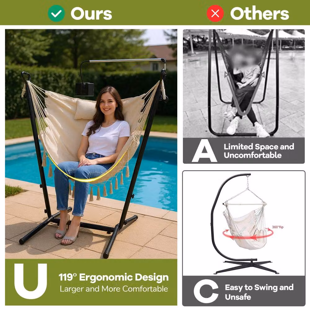 Gymax Bohemian Style Hanging Hammock Swing Chair with Stand and Pillow in Beige – 3