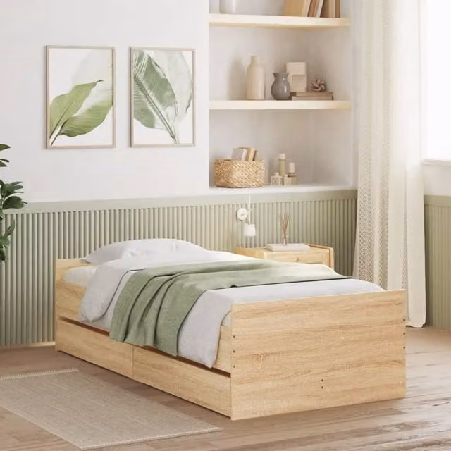 Berkfield Home Sonoma Oak Small Single Bed Frame with Drawers in Brown, W: 75 cm, L: 190 cm – 1