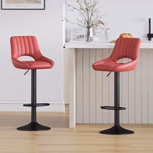 mcc direct Stacey Set of 2 Red Faux Leather Swivel Bar Stools with Backrest and Footrest – 2