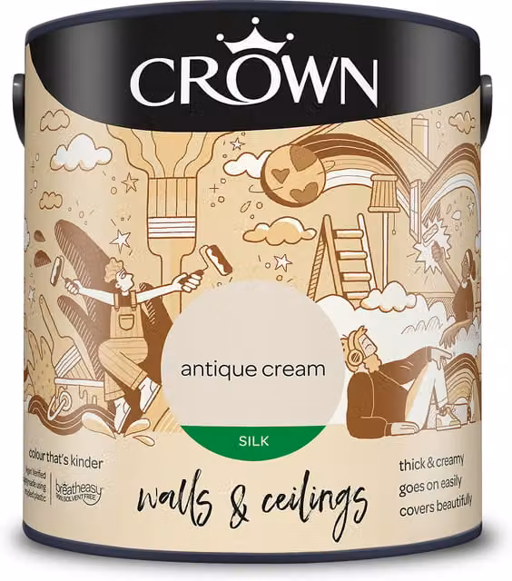 Crown Walls and Ceilings Silk Emulsion in Antique Cream, 2.5l
