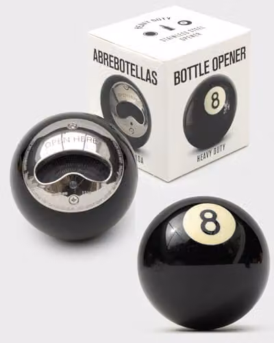 Suck UK Black 8 Ball Bottle Opener with Ergonomic Grip and Stainless Steel Construction