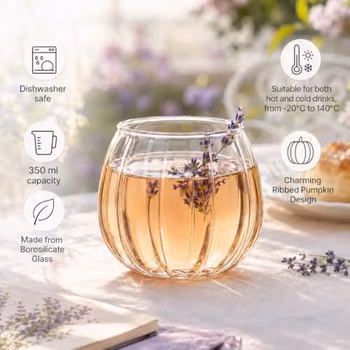 Eden & Willow Set of 6 Transparent Ribbed Glass Tumblers, 350ml – 3