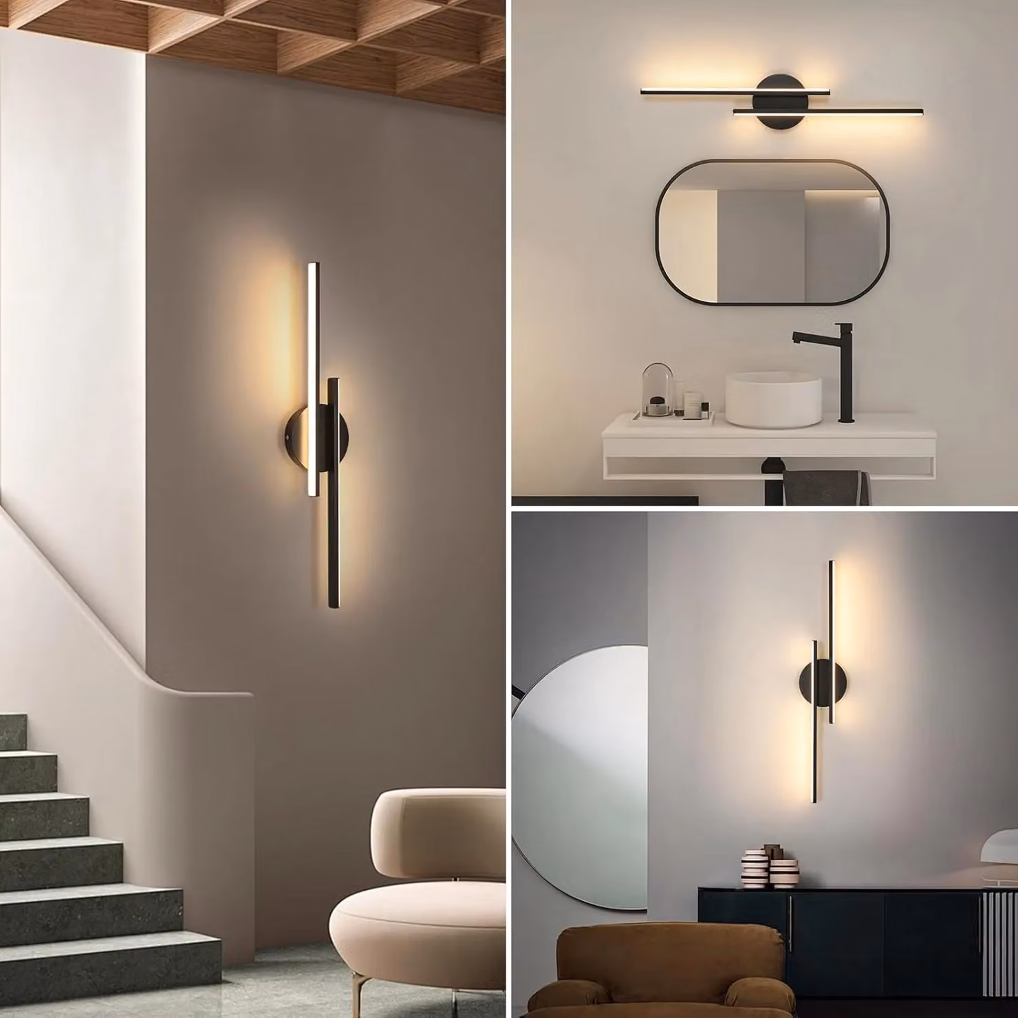 Pheashine Modern Black Linear LED Wall Light, 24W, 3000K Warm White, 60cm – 3