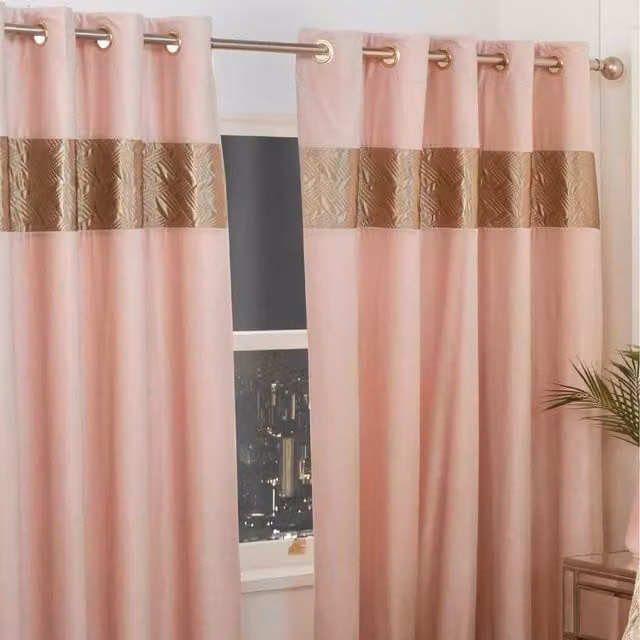 Rapport Home Capri Opaque Eyelet Curtains, Pair, Pink, Black and Gold