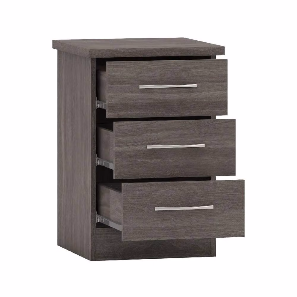 FORGEVIO Black Wood Grain 3 Drawer Bedside Table for Bedroom Storage – 2