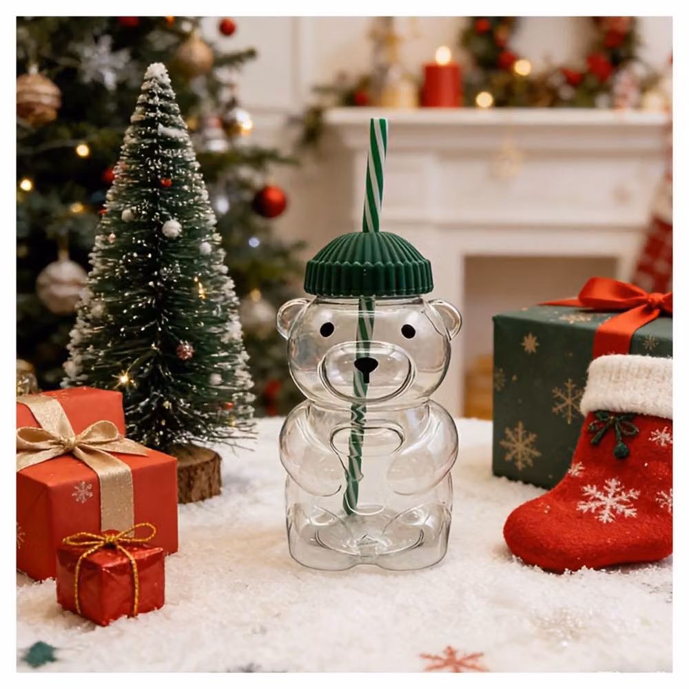 Dragodirect Reusable Bear Straw Tumbler with Lid in Transparent Green – 3